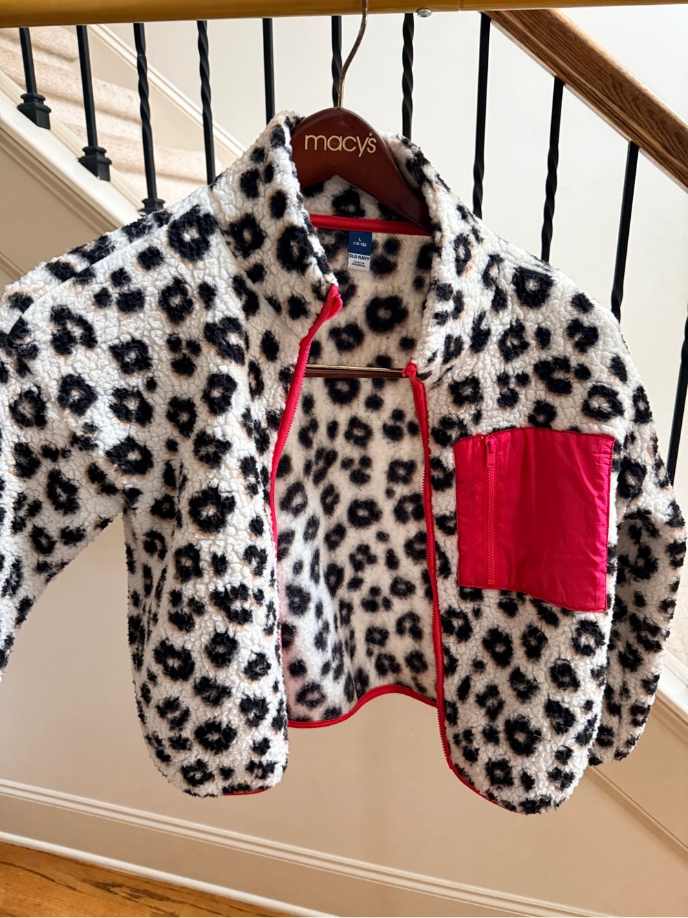 Old Navy Girls' Leopard Print Fleece Jacket with Pink Pocket